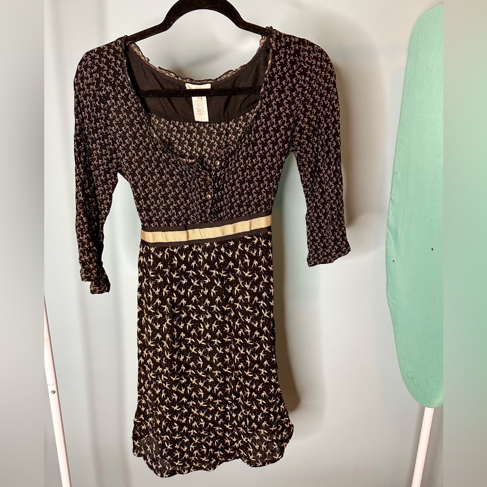 DEPT Mixed Print Mini Dress Bows Birds Swallows Grosgrain Ribbon Tie Size M